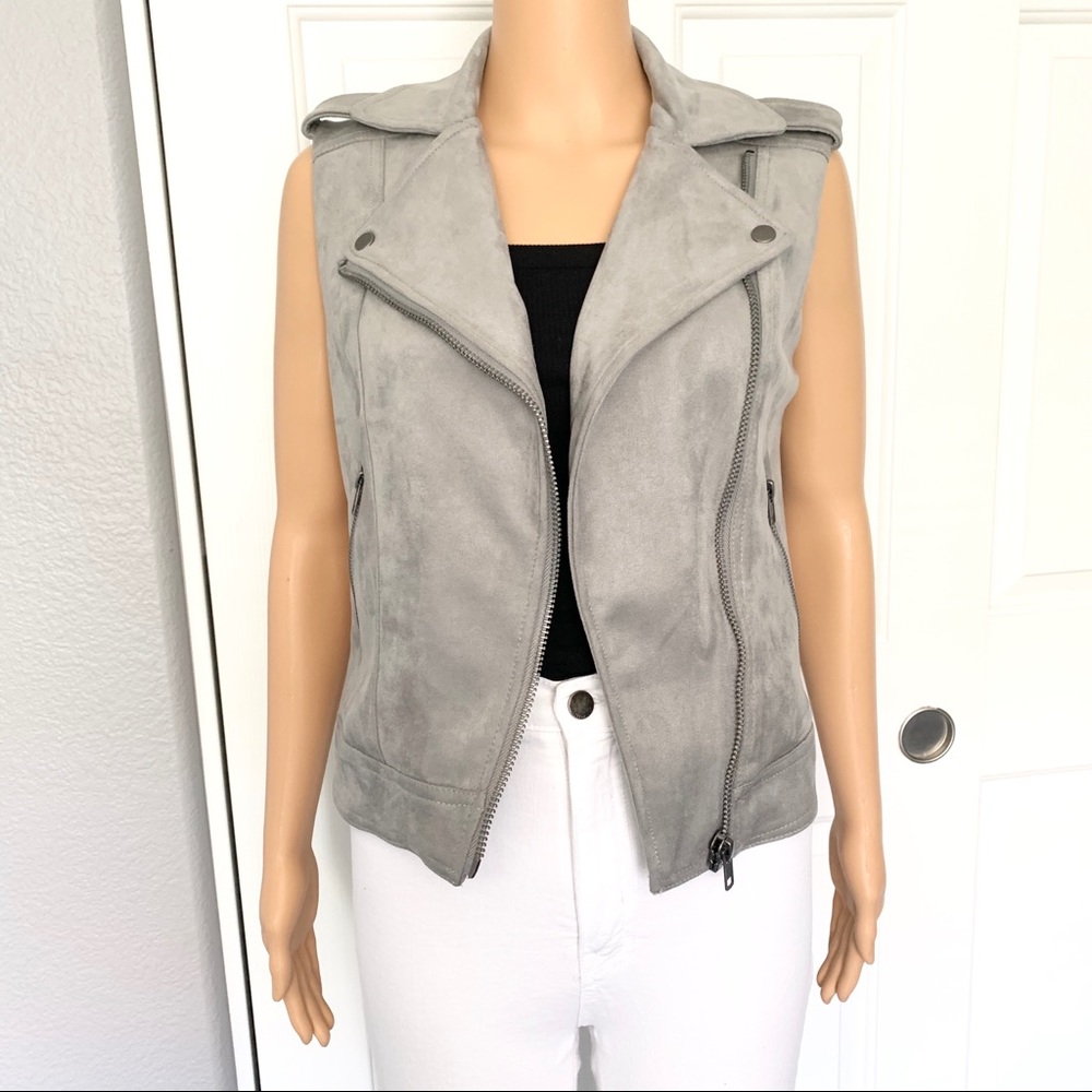 NWT Faux leather gray sleeveless moto vest